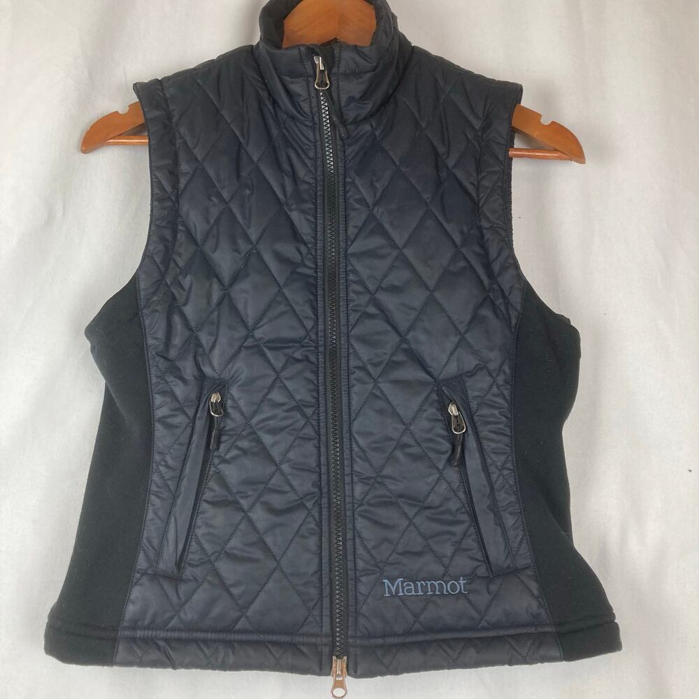 Marmot Kitzbuhel Vest Womens XS Black Diamond Quilted Embroidery Logo Mountains